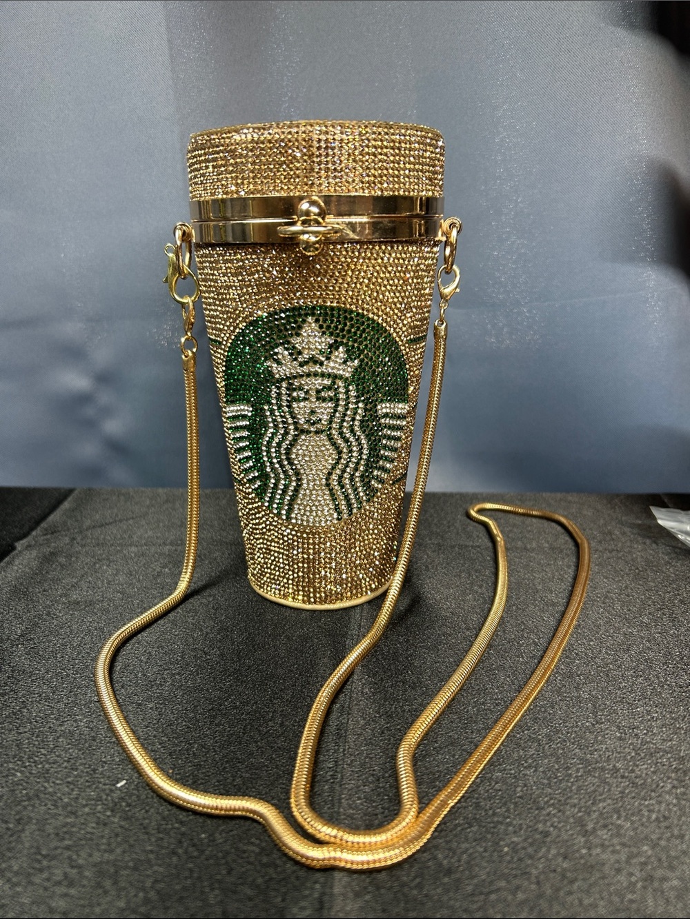 Starbucks Gold Crystal Logo Crossbody Purse with Green Emblem